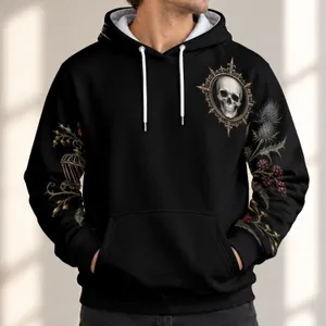 Gothic Skull Cameo and Rose Thistle Blooms for Halloween Night Out and Fall Celebrations All-over Print Hoodie (Lightweight)