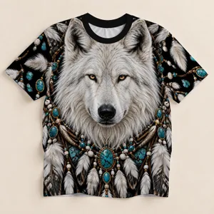 White Arctic Wolf With Turquoise Stones for Nature Lovers and Everyday Adventures All-over Print Unisex T-shirt