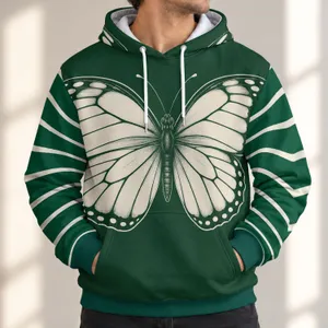 Ivory Butterfly on Forest Green for Nature Lovers and Everyday Spring Outings All-over Print Hoodie (Lightweight)