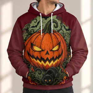 Spooky Pumpkin, Black Cat and Bat for Halloween Nighttime Fall Celebrations All-over Print Hoodie (Lightweight)