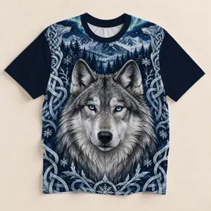 Ice Wolf and Nordic Snowflakes for Winter Holidays and Cozy Outdoor Adventures All-over Print Unisex T-shirt