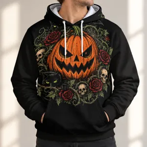 Jack O Lantern, Black Cats And Roses For Halloween Spooky Season Autumn Night Wear All-over Print Hoodie (Lightweight)