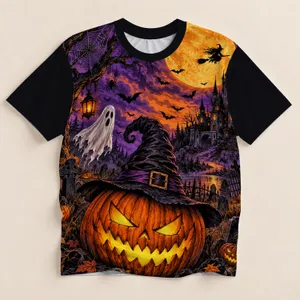 Halloween Pumpkin Witch And Haunted Castle For Spooky October Party Celebrations All-over Print Unisex T-shirt