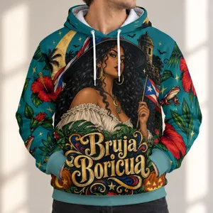 Boricua Witch Moonlit Halloween Celebration for Puerto Rican Culture Enthusiasts All-over Print Hoodie (Lightweight)