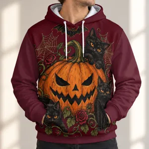 Jack-O'-Lantern Cats and Roses for Spooky Halloween Parties and Cozy Autumn Nights All-over Print Hoodie (Lightweight)