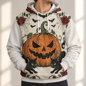 Spooky Black Cats, Jack-O’-Lantern & Roses for Halloween Night Celebrations All-over Print Hoodie (Lightweight)