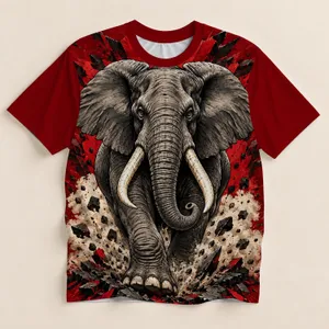 Charging Elephant Red Ivory Wildlife Art for Outdoor Adventures and Everyday Casual Wear All-over Print Unisex T-shirt