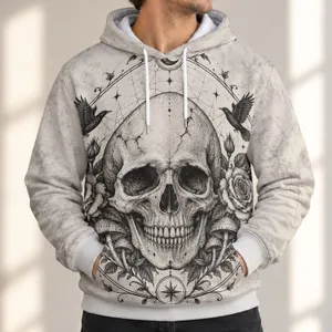 Engraved Skull, Roses and Crescent Moon for Gothic Autumn Dark Academia Fans All-over Print Hoodie (Lightweight)