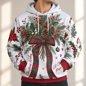 Christmas Evergreen Bow and Berry Bouquet for Festive Holiday Gatherings and Winter Cheer All-over Print Hoodie (Lightweight)