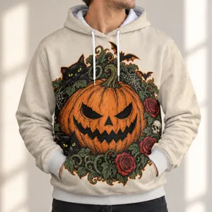 Pumpkin, Black Cats, Bats And Roses For Spooky Halloween Fall Celebrations All-over Print Hoodie (Lightweight)
