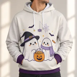 Kawaii Ghost Couple With Pumpkin Candy For Cute Halloween Autumn Celebrations All-over Print Hoodie (Lightweight)