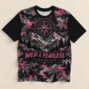 Pink Camo Compass And Mountain Scene For Fearless Outdoor Adventures All-over Print Unisex T-shirt