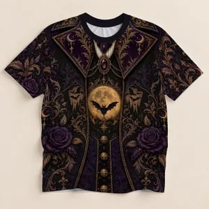Gothic Bat Moon Rose Suit Motif for Halloween Night Celebrations All-over Print Unisex T-shirt