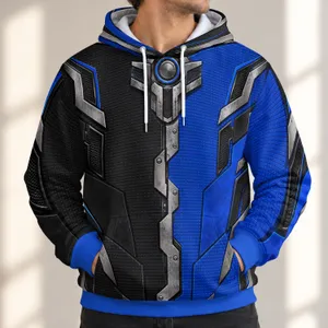Cybernetic Black and Blue Split Armor for Futuristic Commuting and Streetwear Style All-over Print Hoodie (Lightweight)