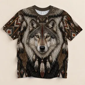 Autumn Wolf Portrait With Rustic Woodland Details For Cozy Winter Outdoor Style All-over Print Unisex T-shirt