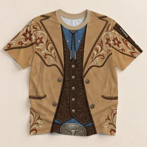 Western Faux Three-Piece Ranchwear Style for Ranch Days, Country Concerts and Travel All-over Print Unisex T-shirt