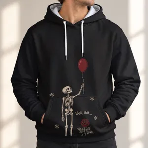 Skeleton With Red Balloon and Rose for Whimsical Halloween Nights All-over Print Hoodie (Lightweight)