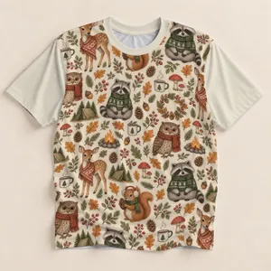 Autumn Woodland Animals and Campfire Cozy Fall Camping Keepsake for Nature Lovers All-over Print Unisex T-shirt