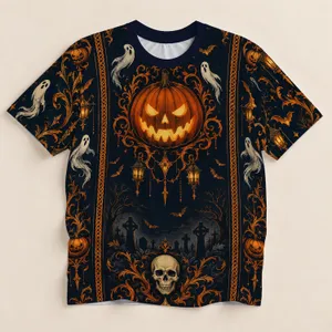 Halloween Jack-o'-Lanterns, Ghosts and Bats for Spooky Season Parties and Nighttime Fun All-over Print Unisex T-shirt