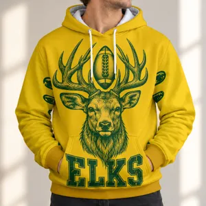 Elk Head with Football Between Antlers for Autumn Game Day and Outdoor Fans All-over Print Hoodie (Lightweight)
