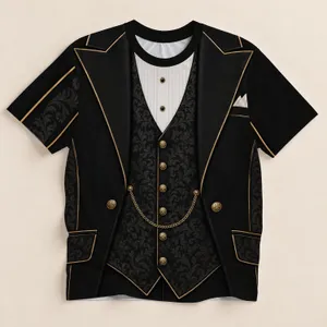 Black Tuxedo Waistcoat With Gold Trim For Weddings And Formal Banquets All-over Print Unisex T-shirt