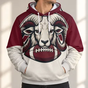 Curled-Horn Ram Football Emblem for Autumn Game Days and Everyday Casual Style Fans All-over Print Hoodie (Lightweight)