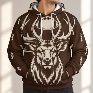 Elk Head With Football Antlers For Autumn Game Day And Outdoor Casual Wear All-over Print Hoodie (Lightweight)