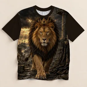 Regal Crowned Lion Amid Ancient Ruins for Outdoor Adventure and Everyday Wear All-over Print Unisex T-shirt