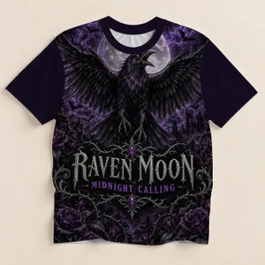 Gothic Raven and Full Moon for Dark Academia Nights and Alternative Style Lovers All-over Print Unisex T-shirt