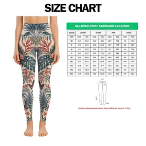 Tropical Palm Leaves and Pink Hibiscus for Yoga, Pilates and Resort Days Leggings