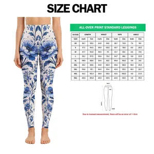 Blue White Wildflower Blooms for Yoga Pilates and Everyday Wear Leggings