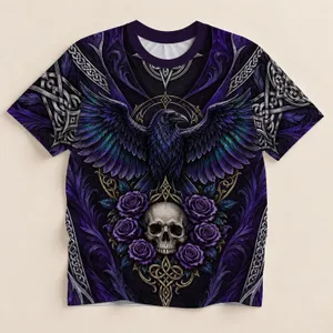 Raven Skull and Violet Roses for Alternative Gothic Style Enthusiasts All-over Print Unisex T-shirt