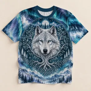 Aurora Wolf And Tree Of Life For Bohemian Woodland Lovers And Winter Days All-over Print Unisex T-shirt