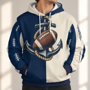 Nautical Anchor Football Rope Emblem for Coastal Game Day and Casual Weekend Wear All-over Print Hoodie (Lightweight)