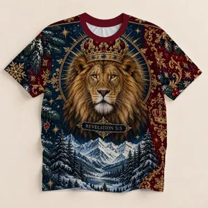 Crowned Lion Scripture Revelation 5:5 for Faithful Winter Gatherings and Holiday Events All-over Print Unisex T-shirt