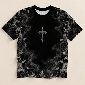 Gothic Silver Cross and Baroque Scrollwork for Dark Everyday and Evening Style All-over Print Unisex T-shirt