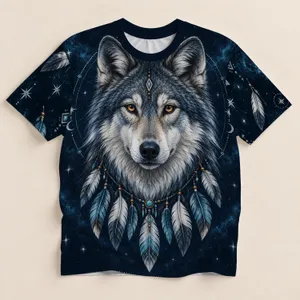 Wolf Portrait And Celestial Feathers For Bohemian Outdoor Adventures And Everyday Wear All-over Print Unisex T-shirt