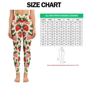 Strawberry and Green Leaf Motifs for Yoga, Pilates, and Everyday Errands Leggings