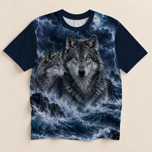 Storm Wolf Pair Under Lightning, A Moody Choice For Everyday Outdoor Adventures All-over Print Unisex T-shirt