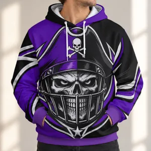 Split Purple Black Skull Helmet and Lightning for Bold Game Day Style All-over Print Hoodie (Lightweight)