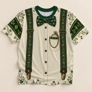 Vintage Shamrock Bow Tie and Green Suspenders for Irish St. Patrick's Day Festivities All-over Print Unisex T-shirt