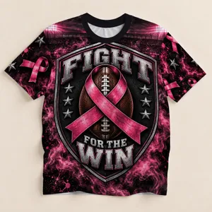 Pink Ribbon Football Victory Emblem for Breast Cancer Awareness Game Day Support All-over Print Unisex T-shirt
