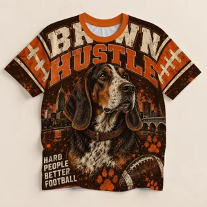 Brown Hustle Hound Football Spirit for Halloween, Game Day and Dog Lover Gifts All-over Print Unisex T-shirt