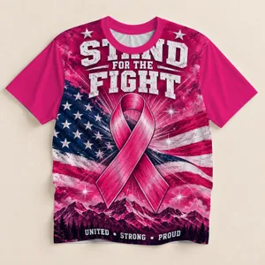 Pink Ribbon And American Flag Breast Cancer Awareness Support For Women And Men All-over Print Unisex T-shirt