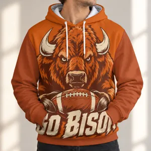 Fierce Bison Football Artwork for Autumn Game Day and Everyday Wear All-over Print Hoodie (Lightweight)