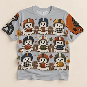Cute Fall Football Ghosts with Autumn Leaves for Game Day and Cozy Seasonal Cheer Fans All-over Print Unisex T-shirt