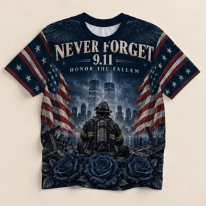 Firefighter Memorial Tribute With Roses And Flag Details For Remembrance Day Events All-over Print Unisex T-shirt