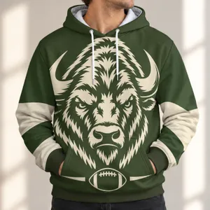 Bison Head and Football for Game Day Spirit and Casual Autumn Wear All-over Print Hoodie (Lightweight)