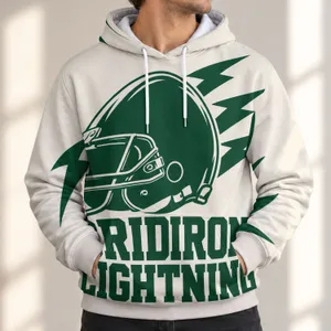 Vintage Green Football Helmet and Lightning Bolts for Game Day Fans and Sports Lovers All-over Print Hoodie (Lightweight)