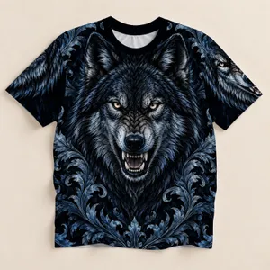 Baroque Wolf and Blue Filigree for Parties, Nightlife, and Everyday Gothic Style All-over Print Unisex T-shirt